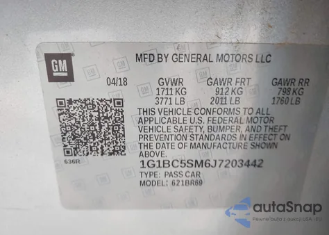 2018 Chevrolet Cruze Ls Auto z USA, uszkodzony, nr VIN 1G1BC5SM6J7203442